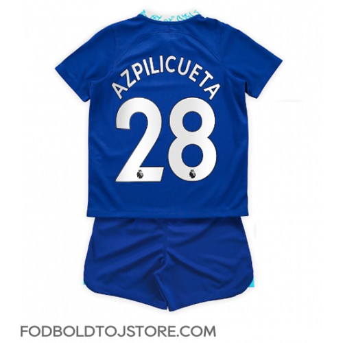 Chelsea Cesar Azpilicueta #28 Hjemmebanesæt Børn 2022-23 Kortærmet (+ Korte bukser)